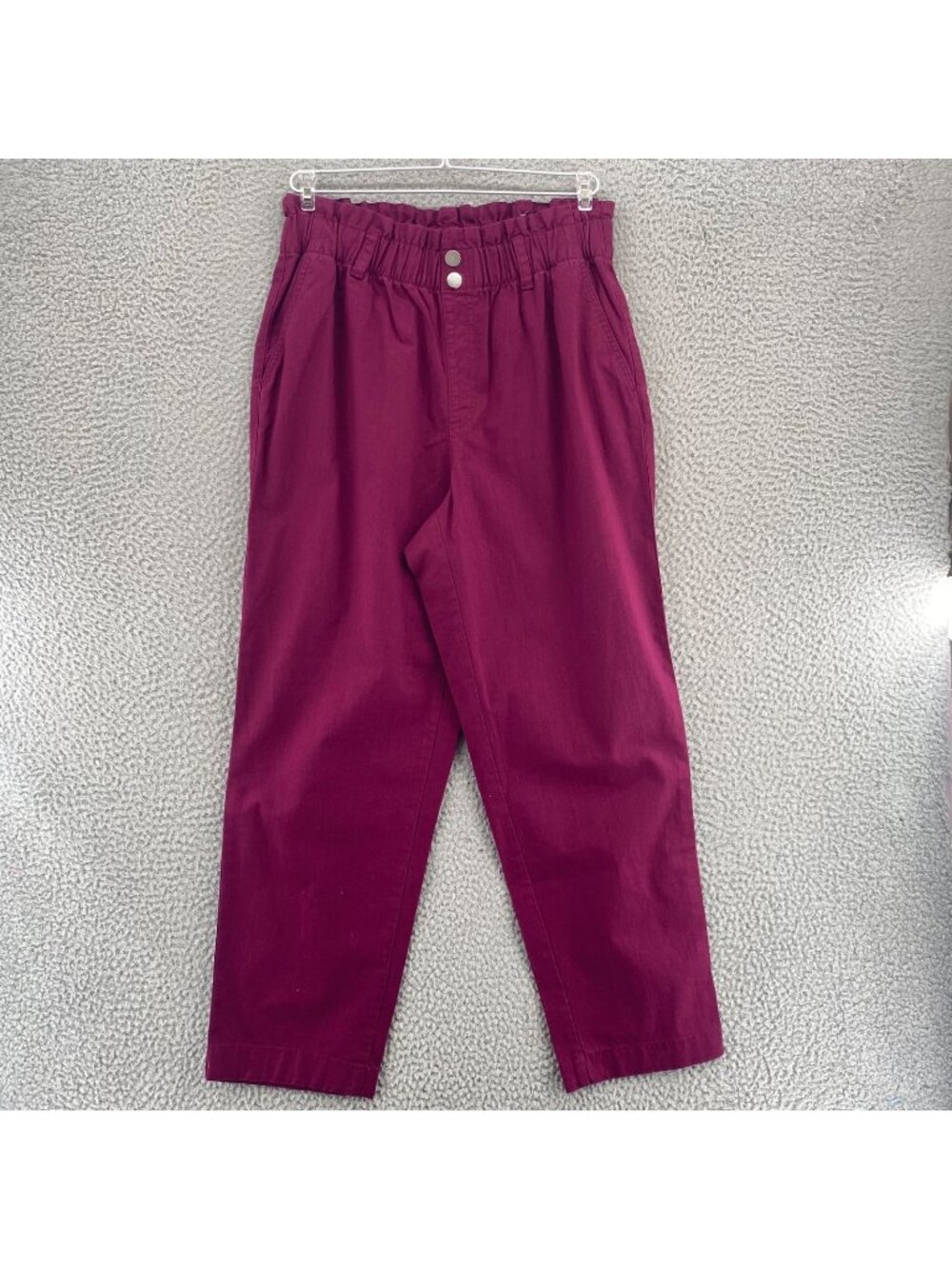 LOFT Jeans Womens Medium Burgundy Crop High Waist Straight Paperbag Stretch NWT